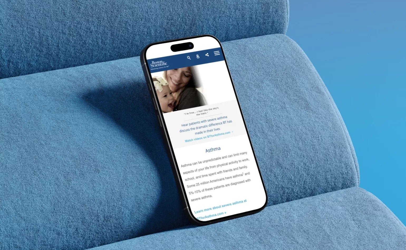 Version mobile responsive des interfaces de Boston Scientific, optimisée pour l'expérience utilisateur.