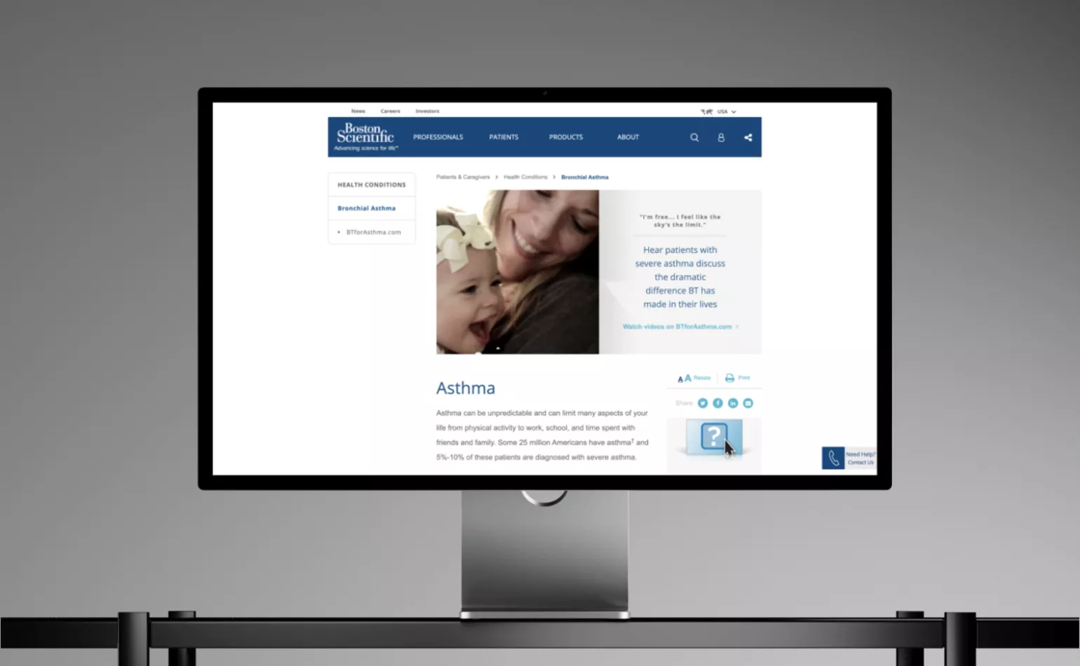 Aperçu des pages web de Boston Scientific, configurés pour le pilotage de campagnes de marketing automation par l'agence AODB.