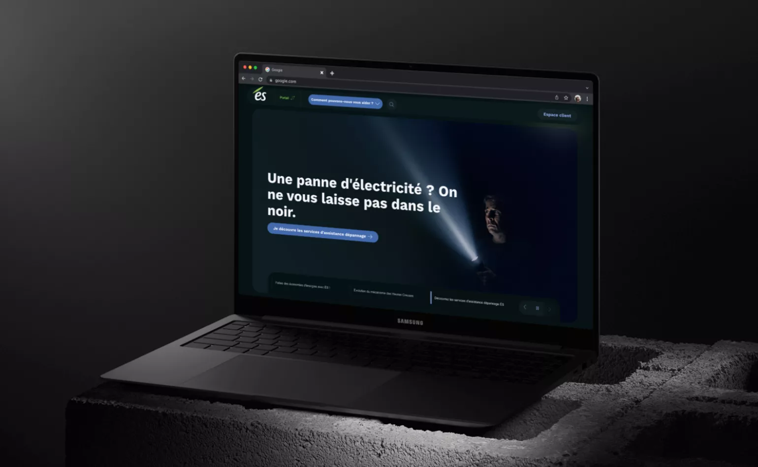 Aperçu du site internet grand public d'Électricité de Strasbourg, conçu par l'agence AODB.