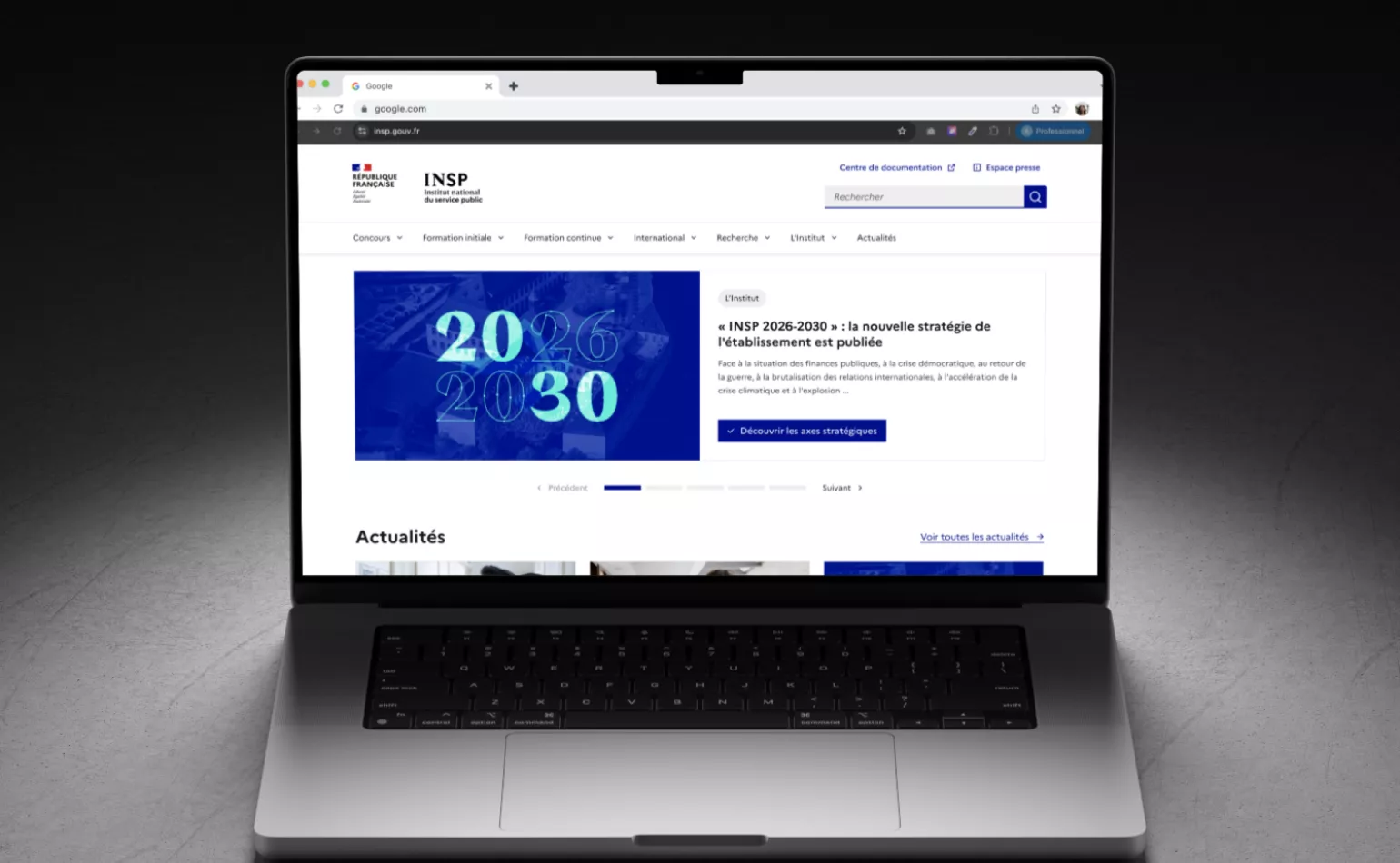 Aperçu du site officiel de l'INSP conçu avec la DSFR Factory Drupal par l'agence AODB.