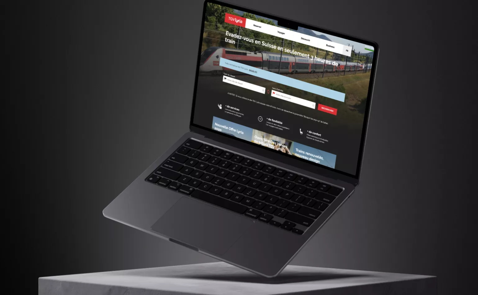 Aperçu de la plateforme web Drupal de TGV Lyria gérée en TMA sur mesure par l'agence AODB.