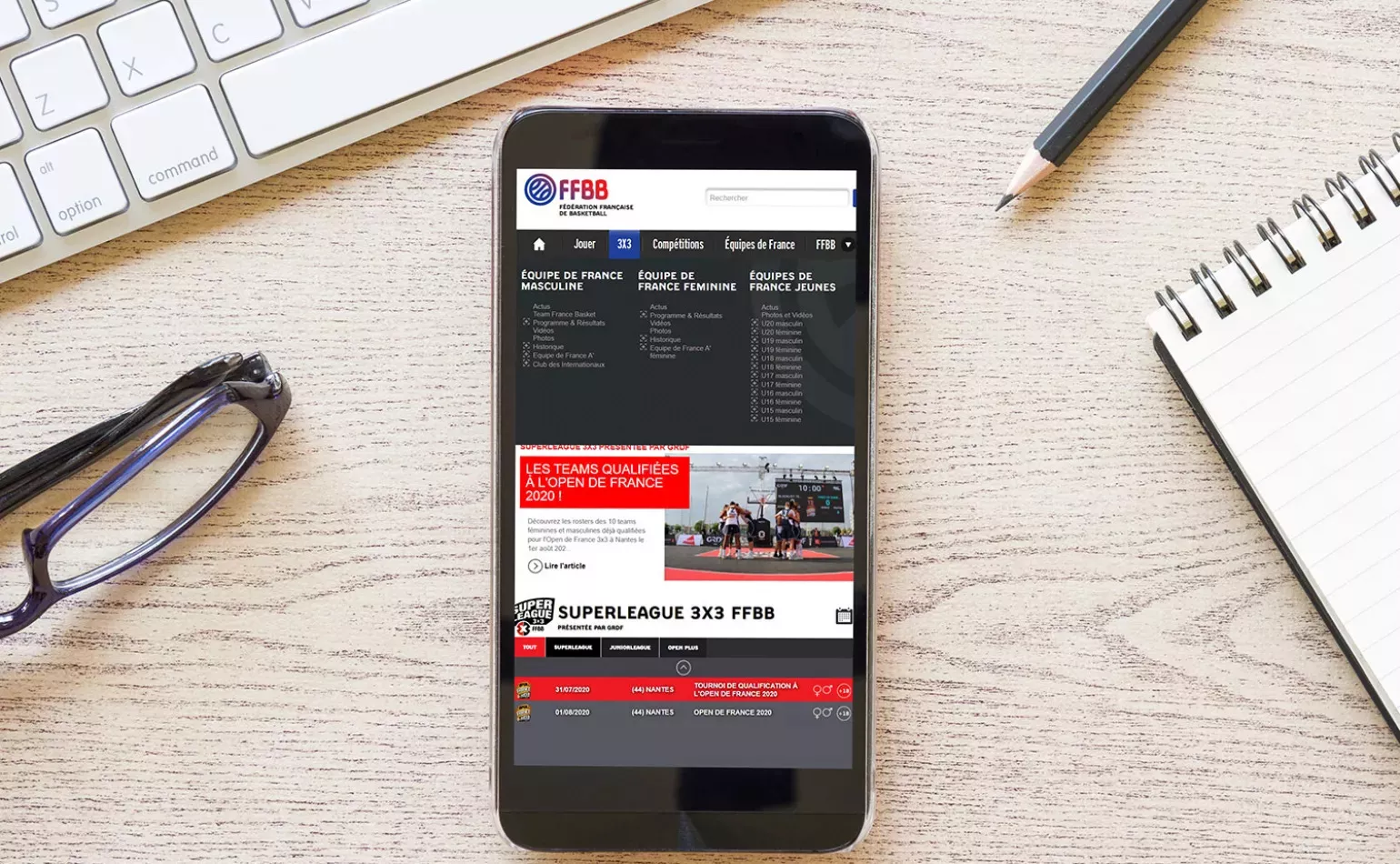 Version tablette responsive du dispositif multi-sites de la FFBB, industrialisé pour supporter de forts trafics par AODB.