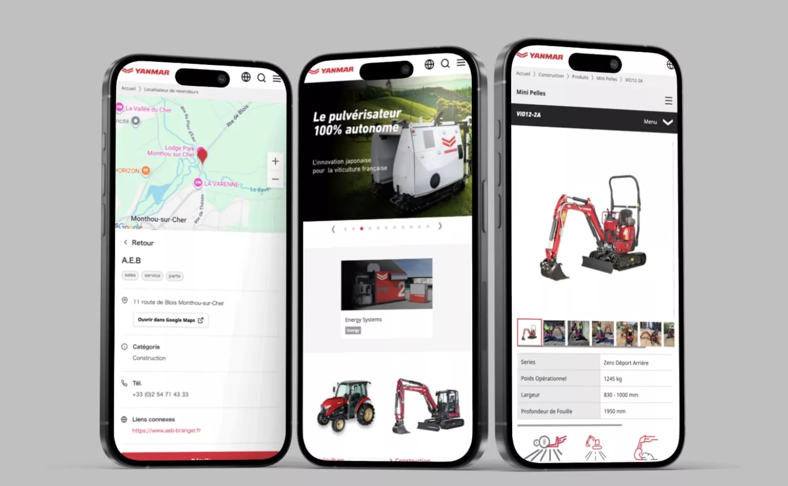 Version mobile responsive de l'extranet de Yanmar, configurée pour améliorer l'expérience utilisateur.