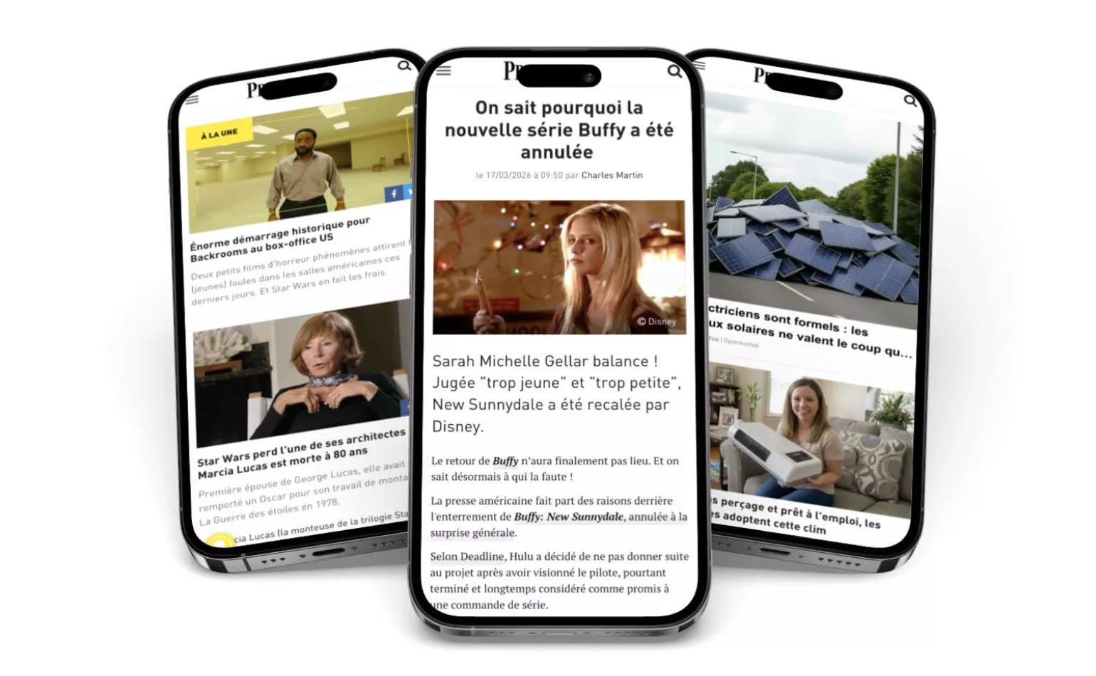Version mobile responsive du site Drupal de Première Magazine, configurée pour optimiser la rapidité d'affichage et de navigation sur smartphone.