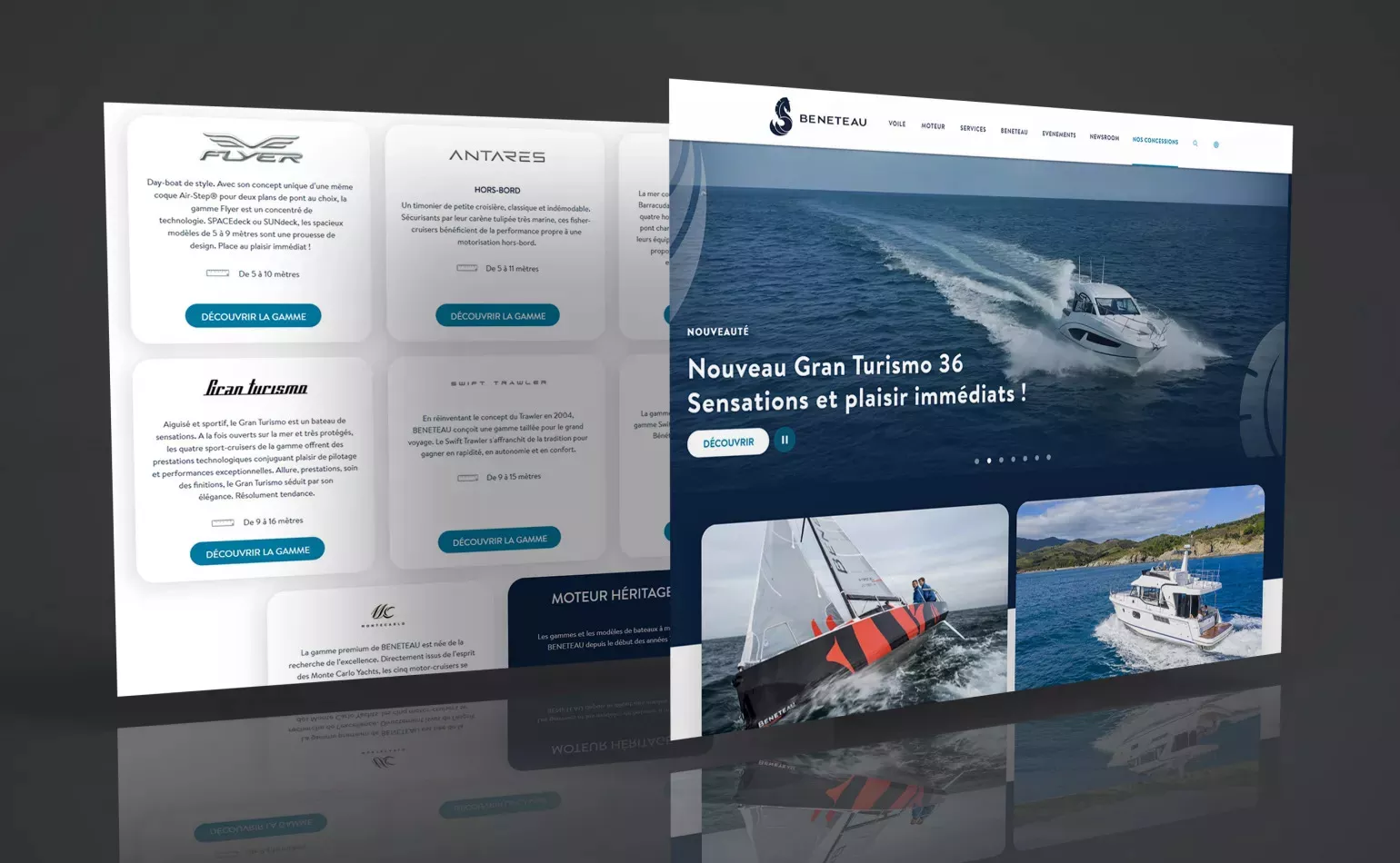 Version mobile responsive du site de Beneteau, configurée pour rendre le contenu attractif et optimiser le temps d'affichage des pages.