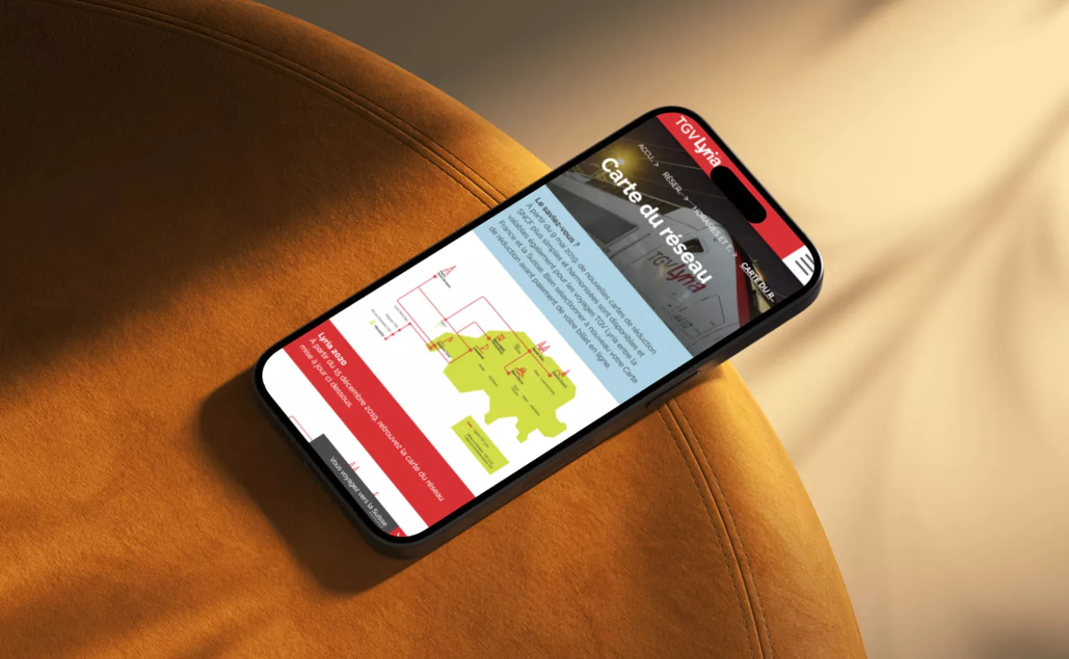 Version mobile responsive du site Drupal de TGV Lyria, optimisée pour l'expérience utilisateur par AODB.