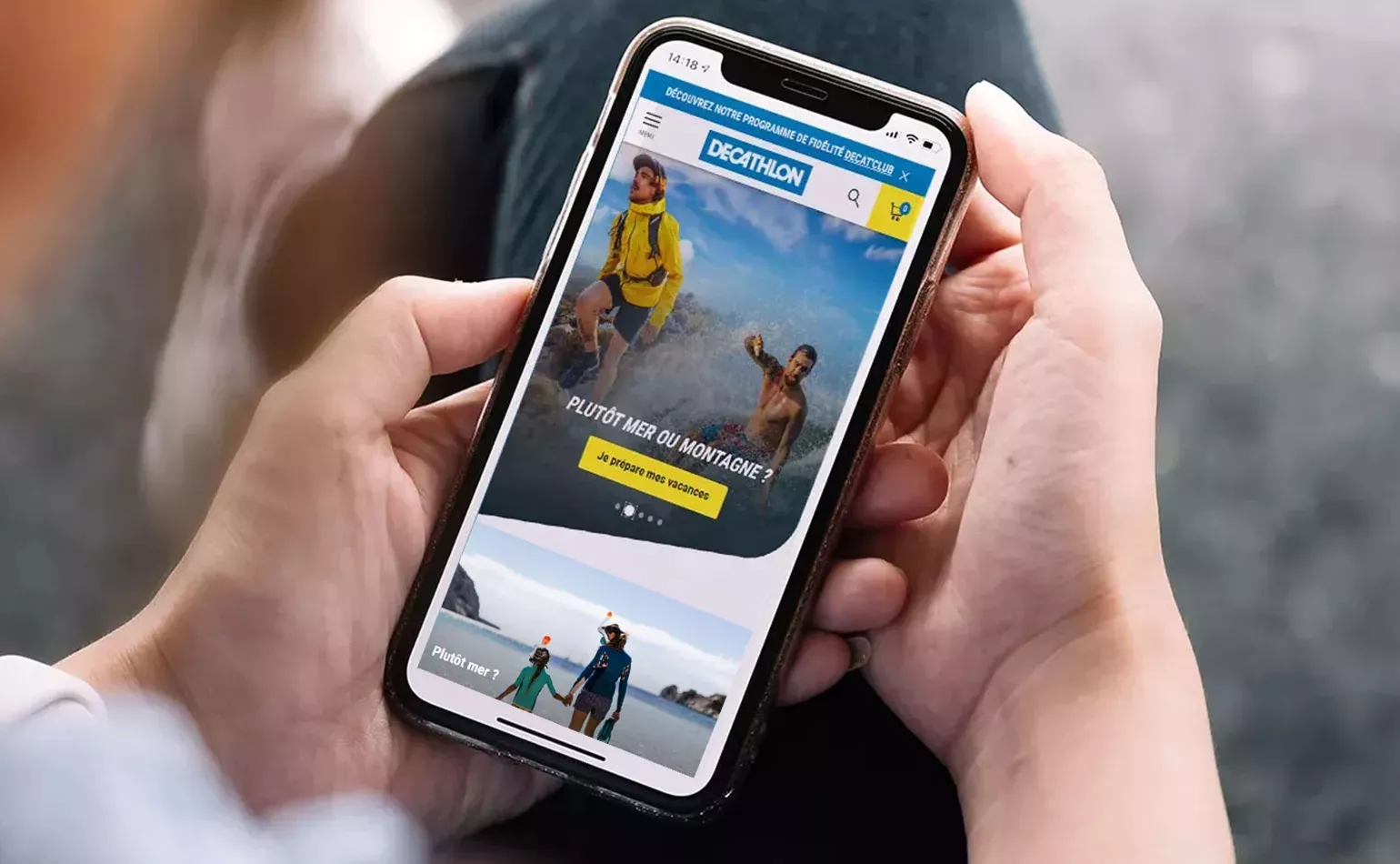 Version mobile responsive du site Drupal de Decathlon, optimisée pour la stratégie de vente e-commerce internationale par AODB.
