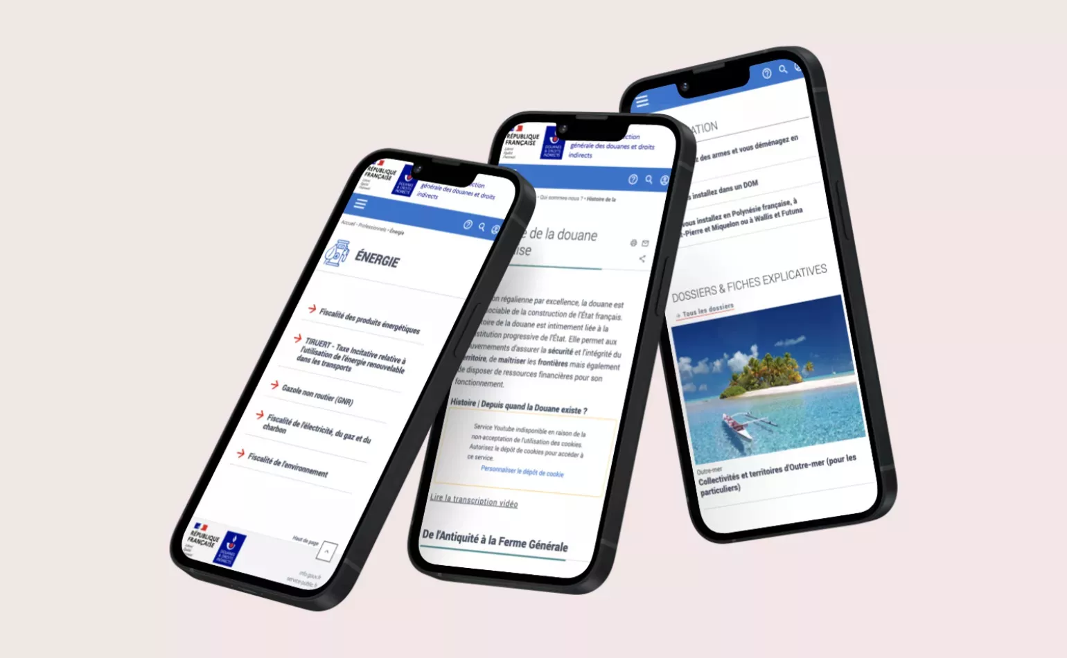 Version mobile responsive du site de la douane française, optimisée pour l'expérience utilisateur par AODB.