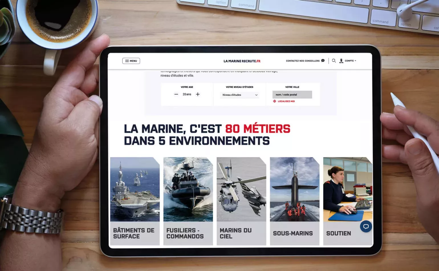 Version mobile responsive du site La Marine Recrute pour un parcours RH complet, conçu par AODB.