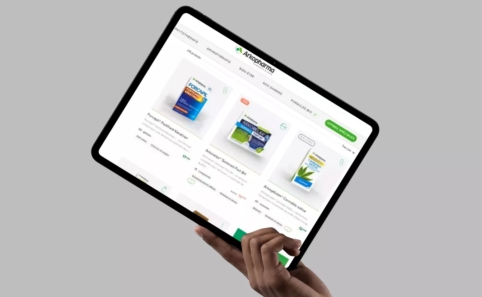 Version mobile responsive du site d'Arkopharma, configurée pour rendre les parcours clients plus attractifs.