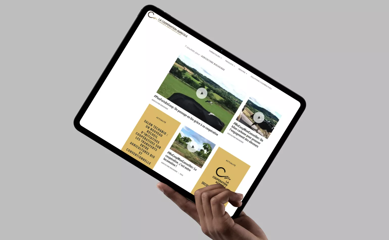 Version tablette responsive du site de La Coopération Agricole axé sur la transition agroécologique, optimisé par AODB.