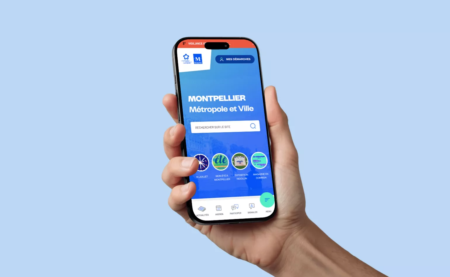 Version tablette responsive du site Drupal de Montpellier Méditerranée Métropole, maintenue par l'agence AODB.