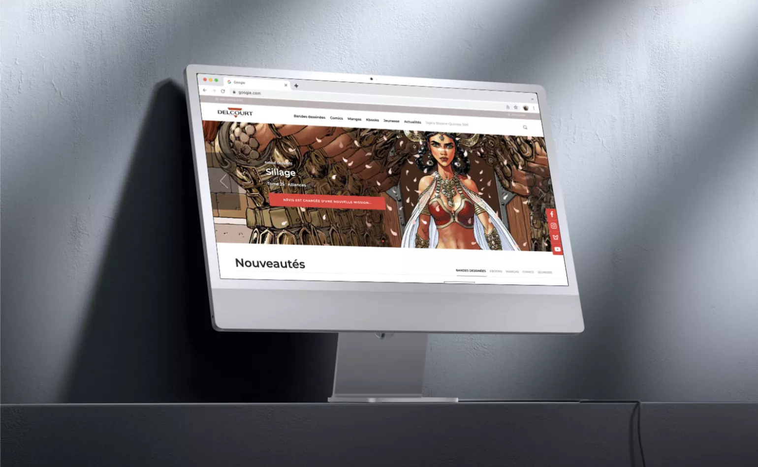Aperçu du site officiel du groupe Delcourt géré en maintenance évolutive et corrective par l'agence AODB.
