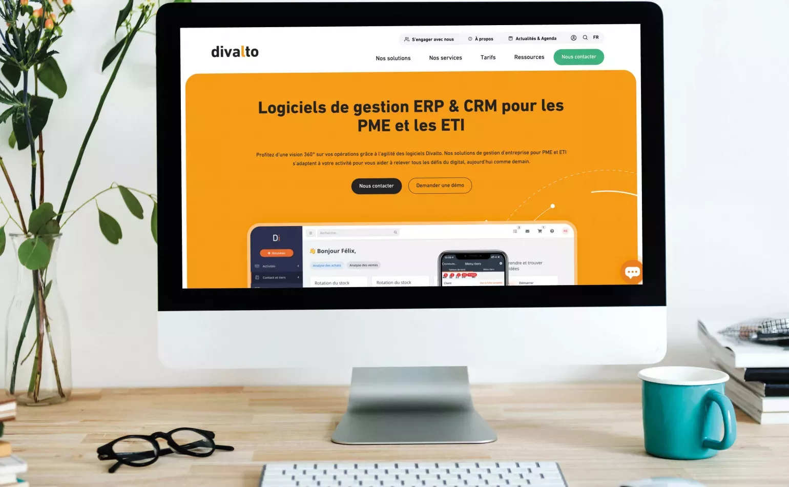 Aperçu du site internet de Divalto, configuré comme un portail unique d'informations produit par l'agence AODB.