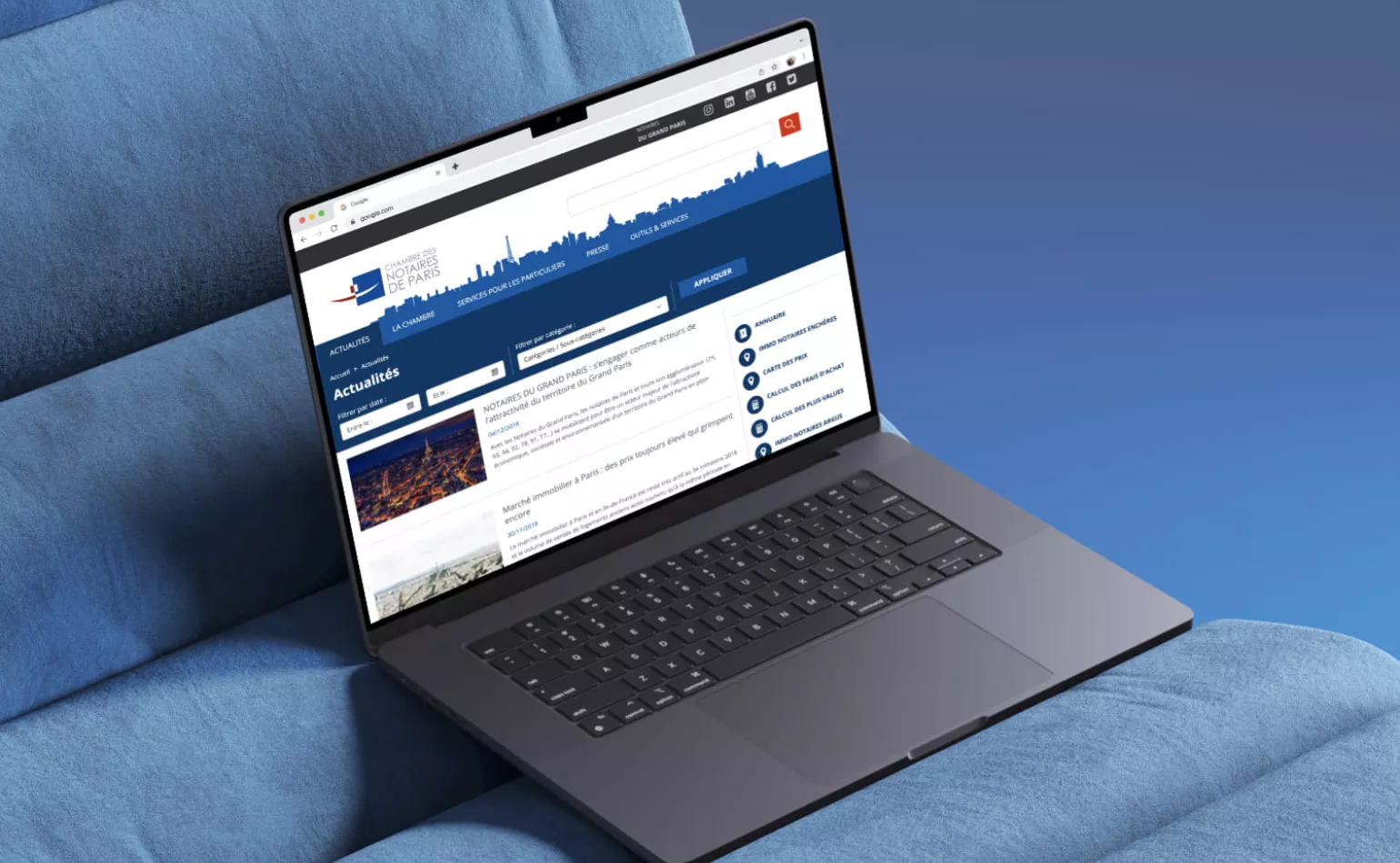 Plateforme web Drupal de la Chambre des Notaires de Paris, modernisée et centrée sur l'expérience utilisateur par AODB.