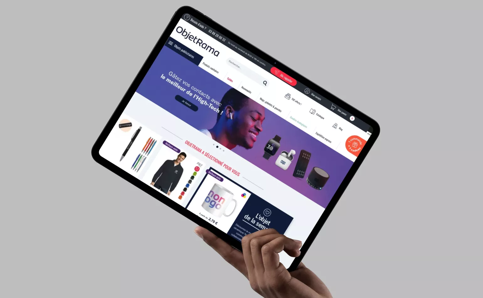 Aperçu du site internet e-commerce d'Objetrama, développé sous la plateforme Magento par l'agence AODB.