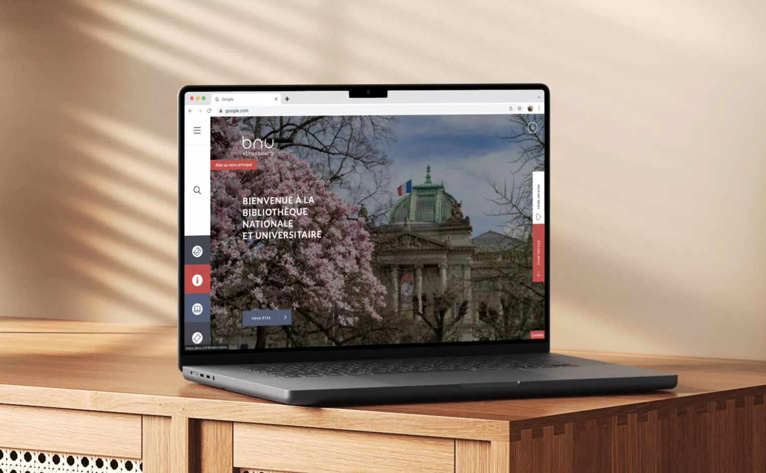 Aperçu de la refonte UX/UI du site Drupal de la Bibliothèque Nationale Universitaire de Strasbourg, réalisée sur mesure par l'agence AODB.